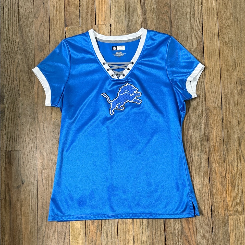 Detroit Lions Women's Blue Lace-Up V-Neck Jersey Tee